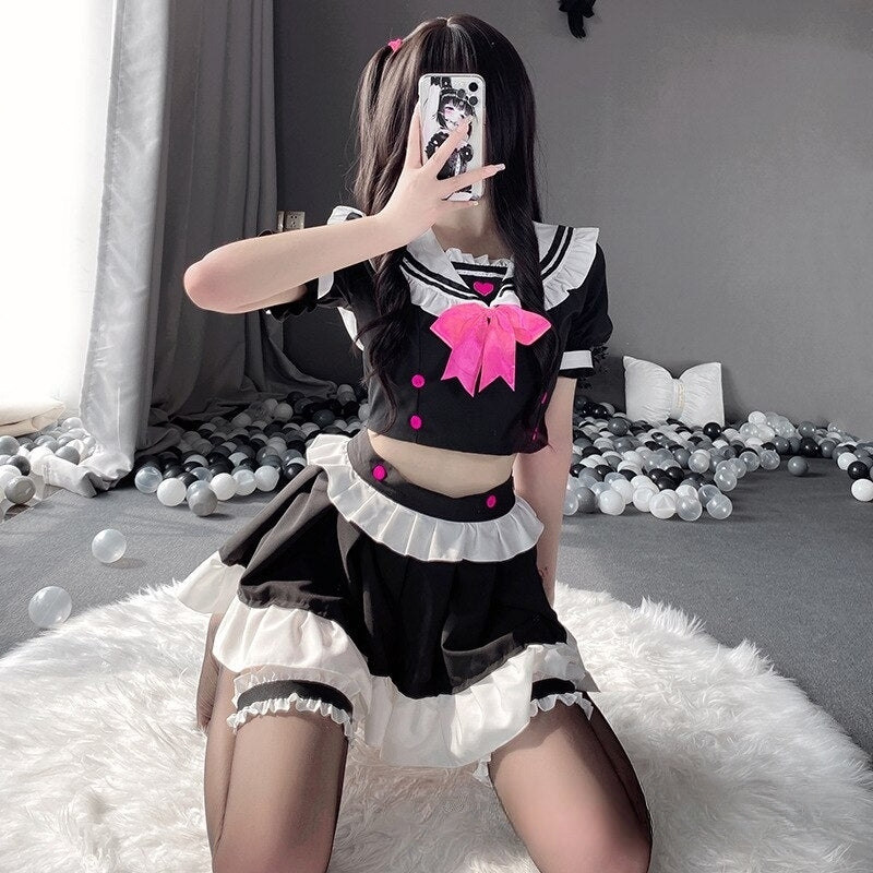 Lolita Maid Ruffled Black And White Dress