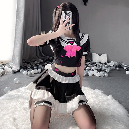 Lolita Maid Ruffled Black And White Dress