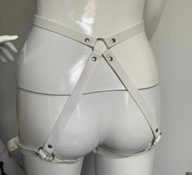 White Leather Waist Ring Harness