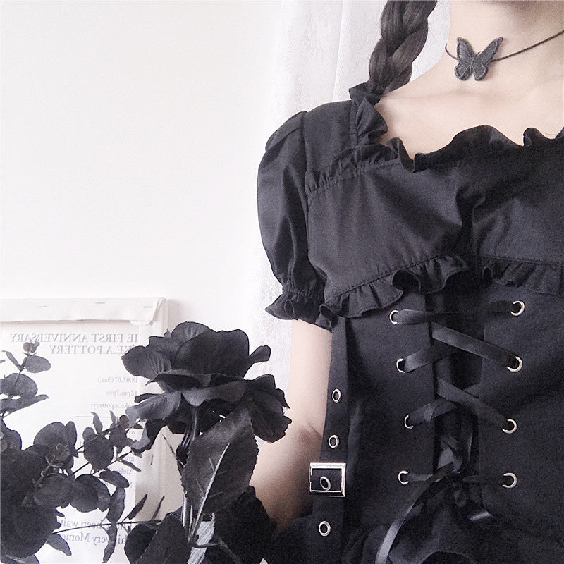 Goth Lolita Black Dress Close Up