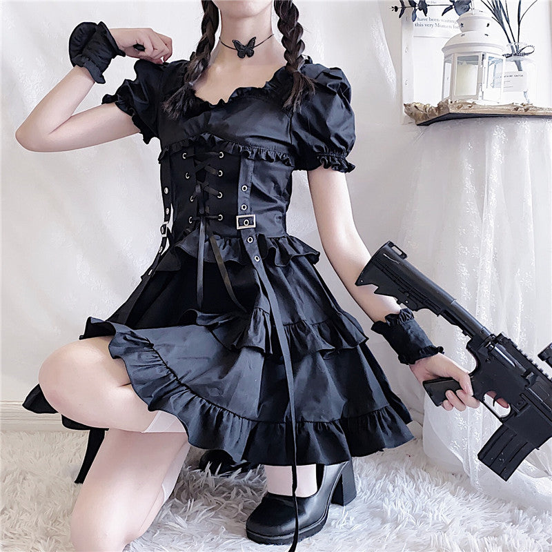 Goth Lolita Black Dress Front Side
