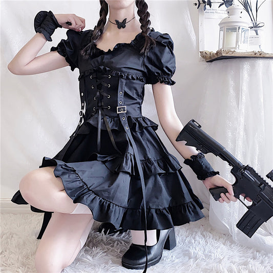 Goth Lolita Black Dress Front Side