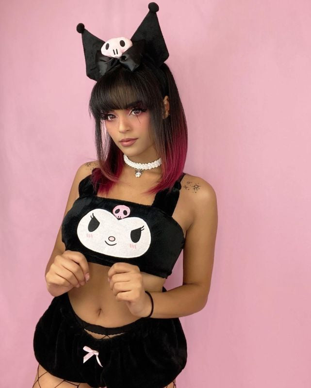 Woman Wearing Kuromi Lingerie