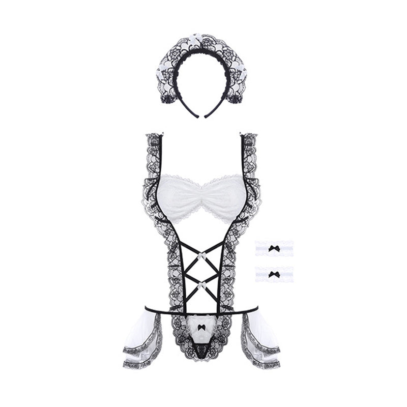 Maid Ruffled Lace White Lingerie Front Side