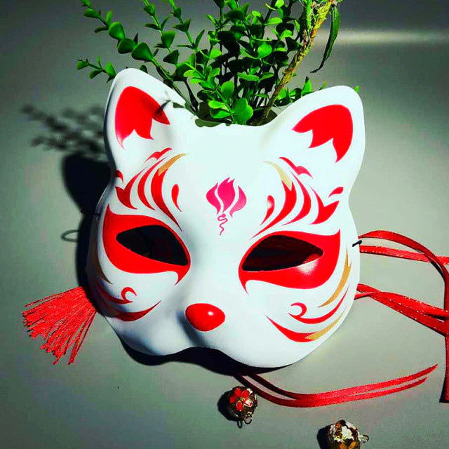 Japanese Cat Red Flower Mask