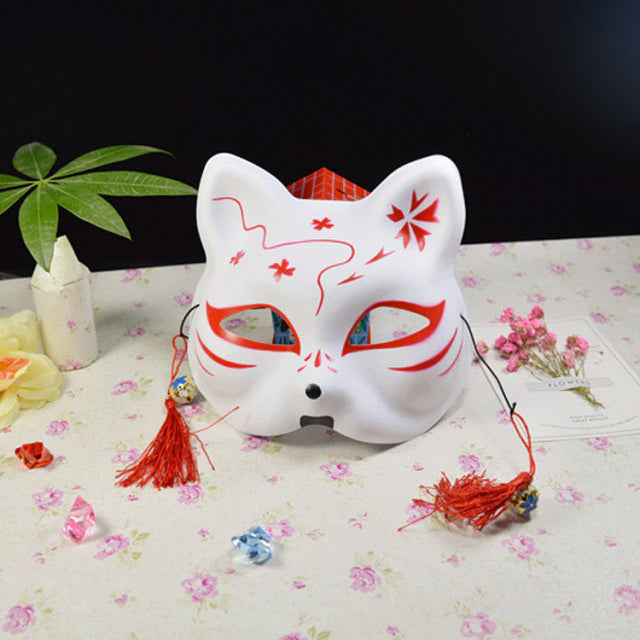 Japanese Cat Red Flower Print Mask