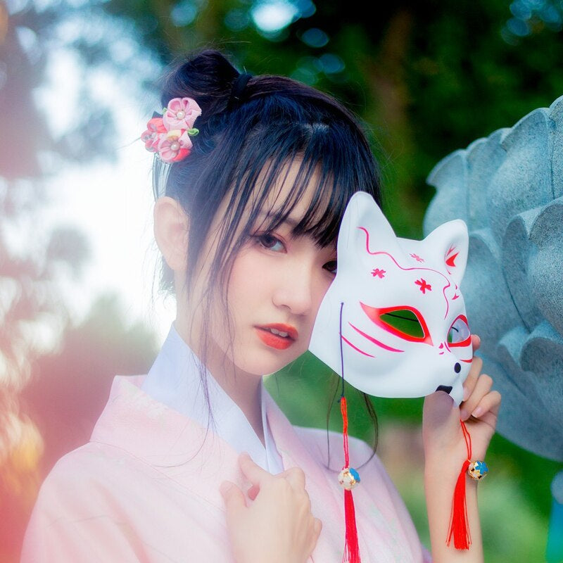 Girl Holding Cat Japanese Mask