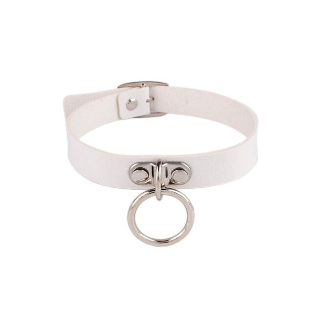 O Ring Leather White Choker 