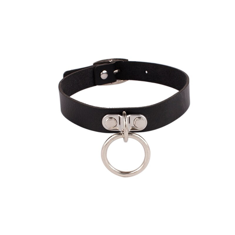 O Ring Leather Black Choker 