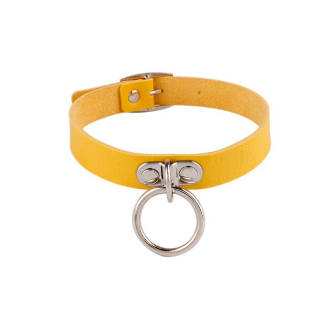 O Ring Leather Yellow Choker 