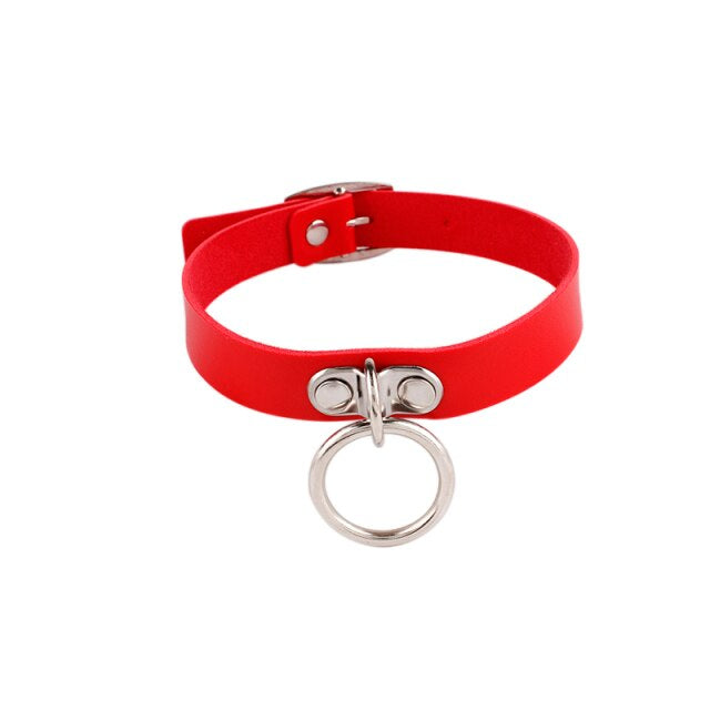 O Ring Leather Red Choker 