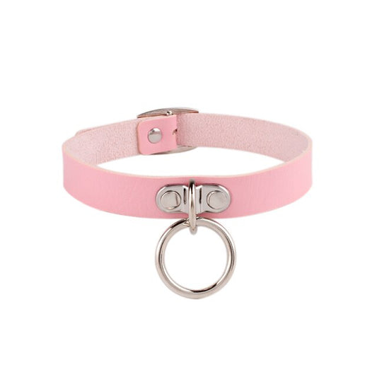 O Ring Leather Pink Choker 