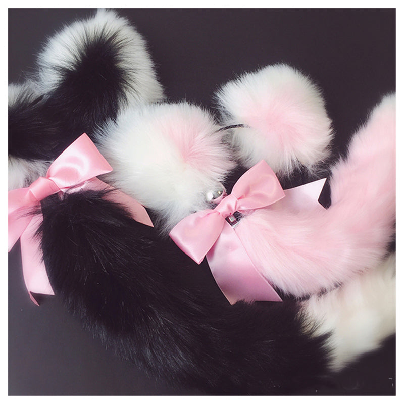 White And Black and Pink Cat Ears and Tail Butt Plug Set