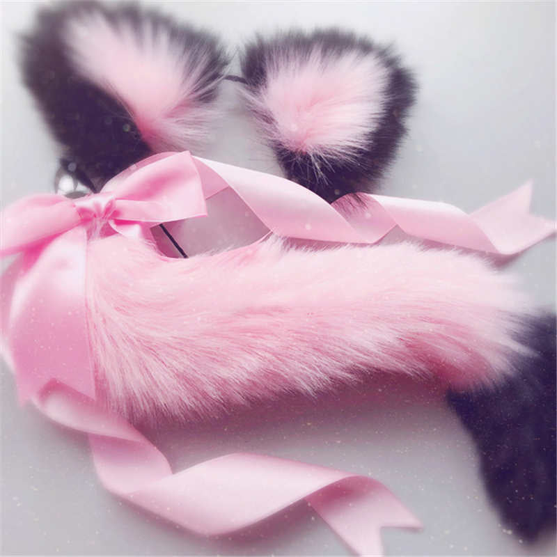 Black And Pink Cat Ears and Tail Butt Plug 