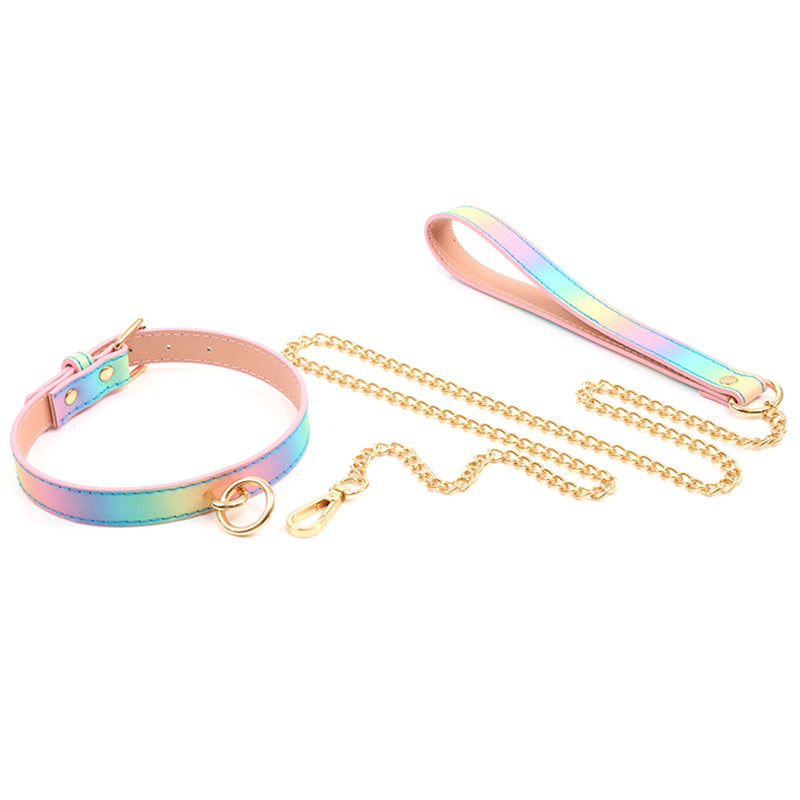 Pastel Rainbow Choker And Chained Leash