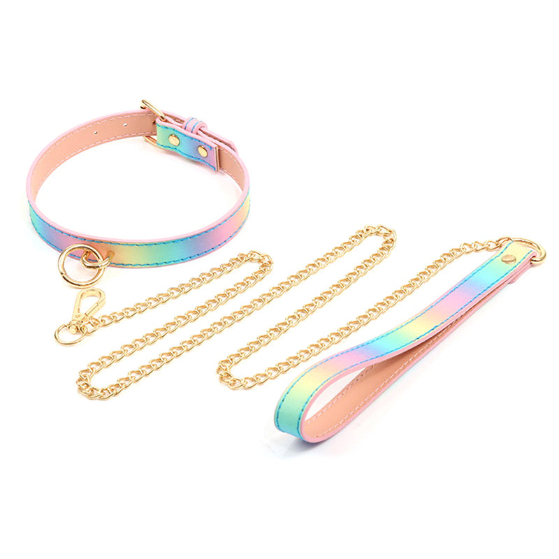 Pastel Rainbow Choker With Chained Leash