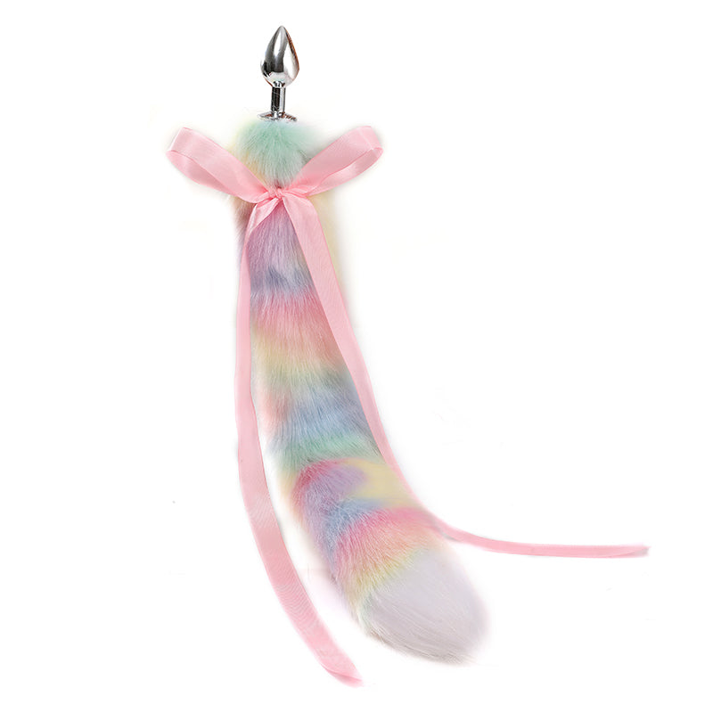 Pastel Rainbow Cat Ears With Cat Tail With Ribbon