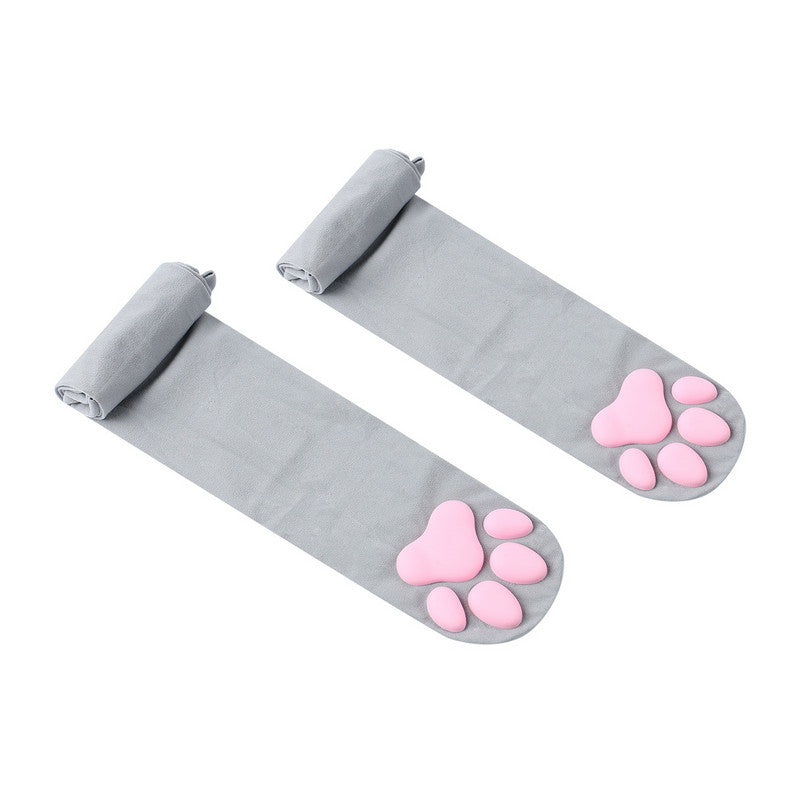 Pink Paw Pad Cat Gray Stockings Close Up