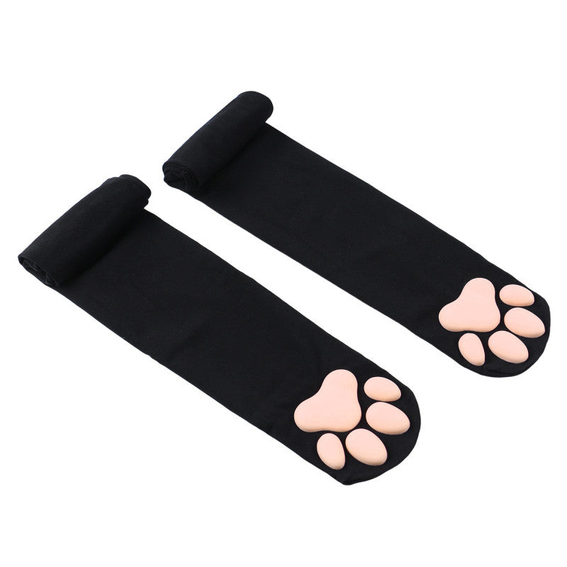 Pink Paw Pad Cat Black Stockings Close Up