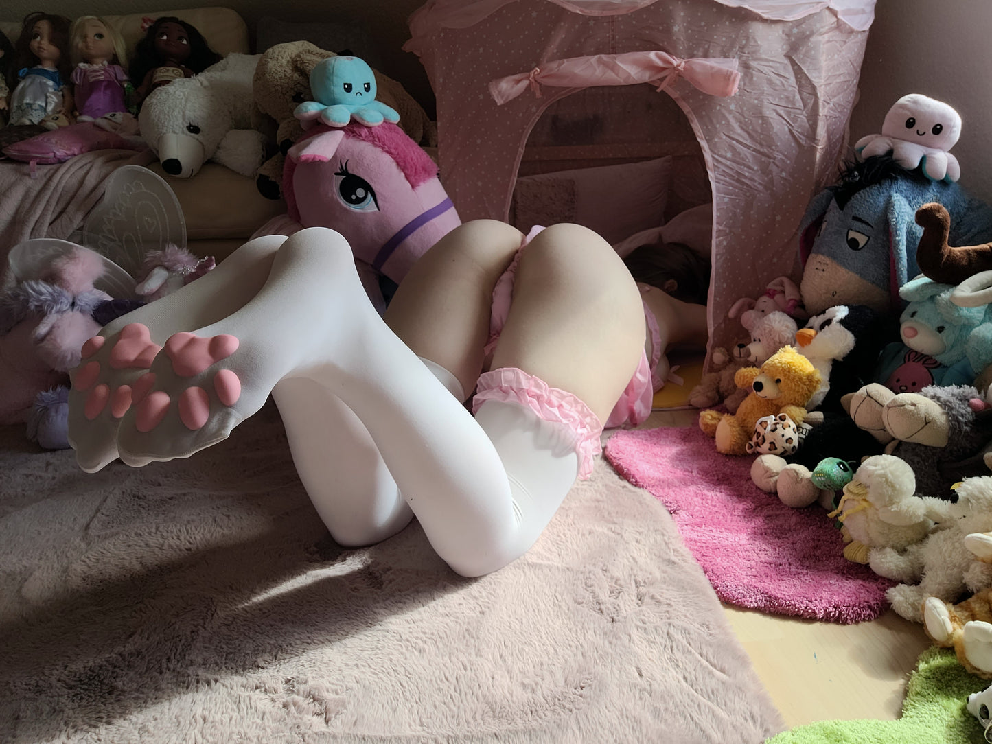 Pink Paw Pad Cat White Stockings