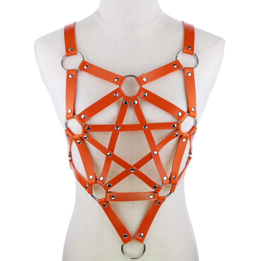 Pentagram Orange Leather Harness