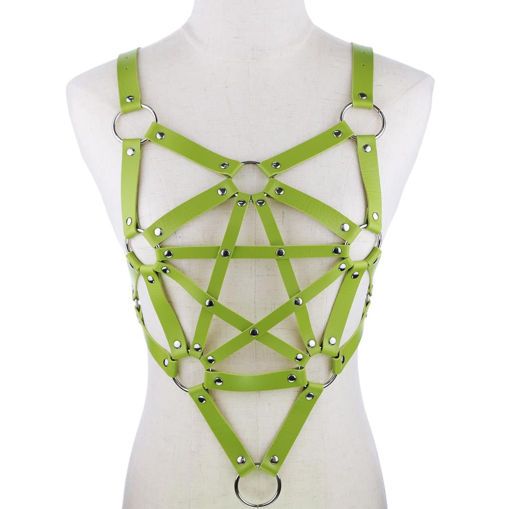 Pentagram Green Leather Harness