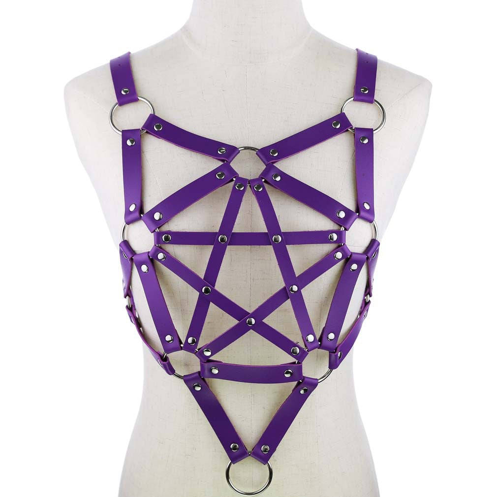 Pentagram Purple Leather Harness