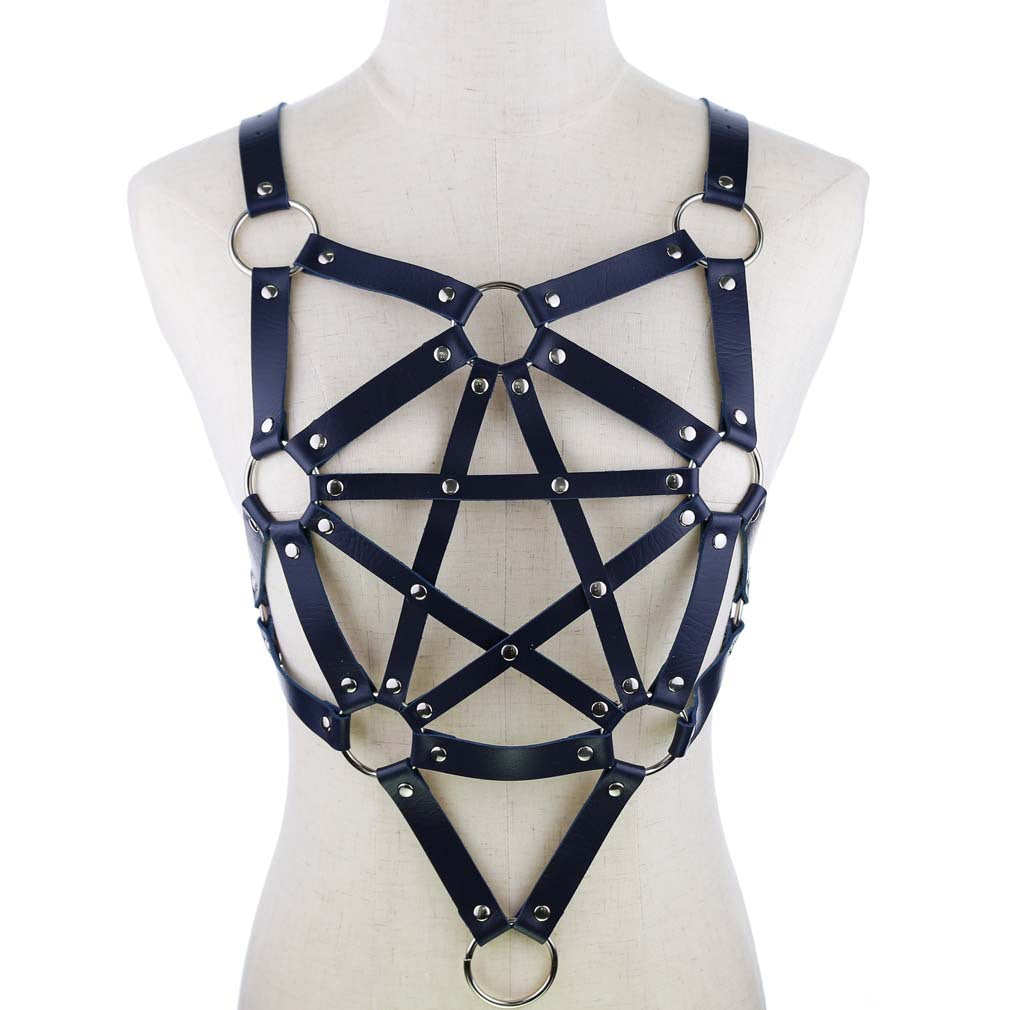 Pentagram Dark Blue Leather Harness