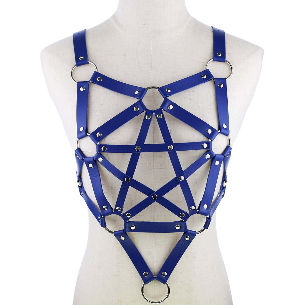 Pentagram Navy Blue Leather Harness