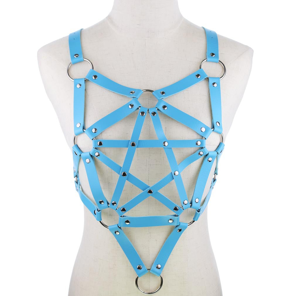 Pentagram Light Blue Leather Harness
