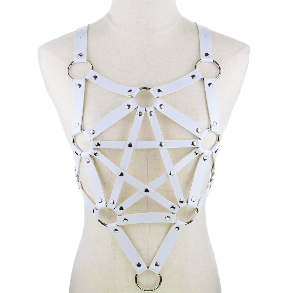 Pentagram White Leather Harness