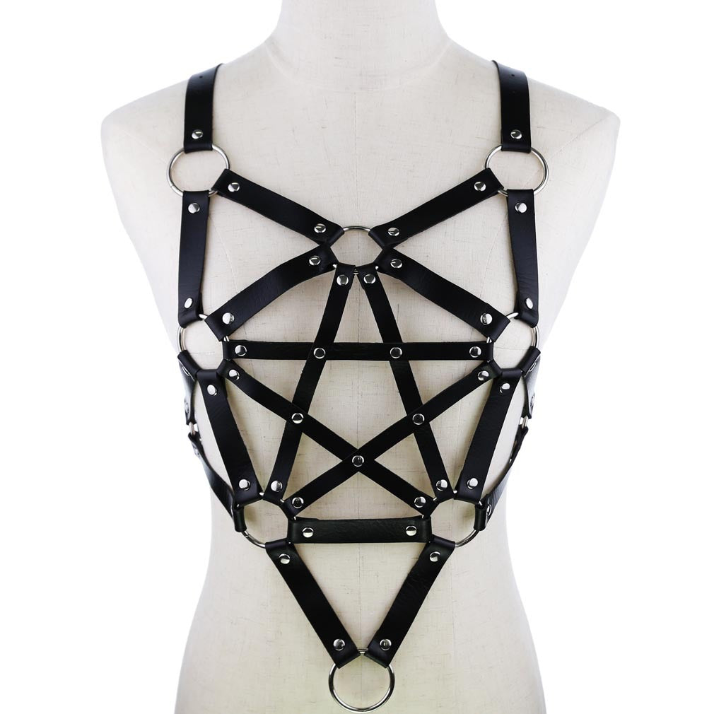 Pentagram Black Leather Harness