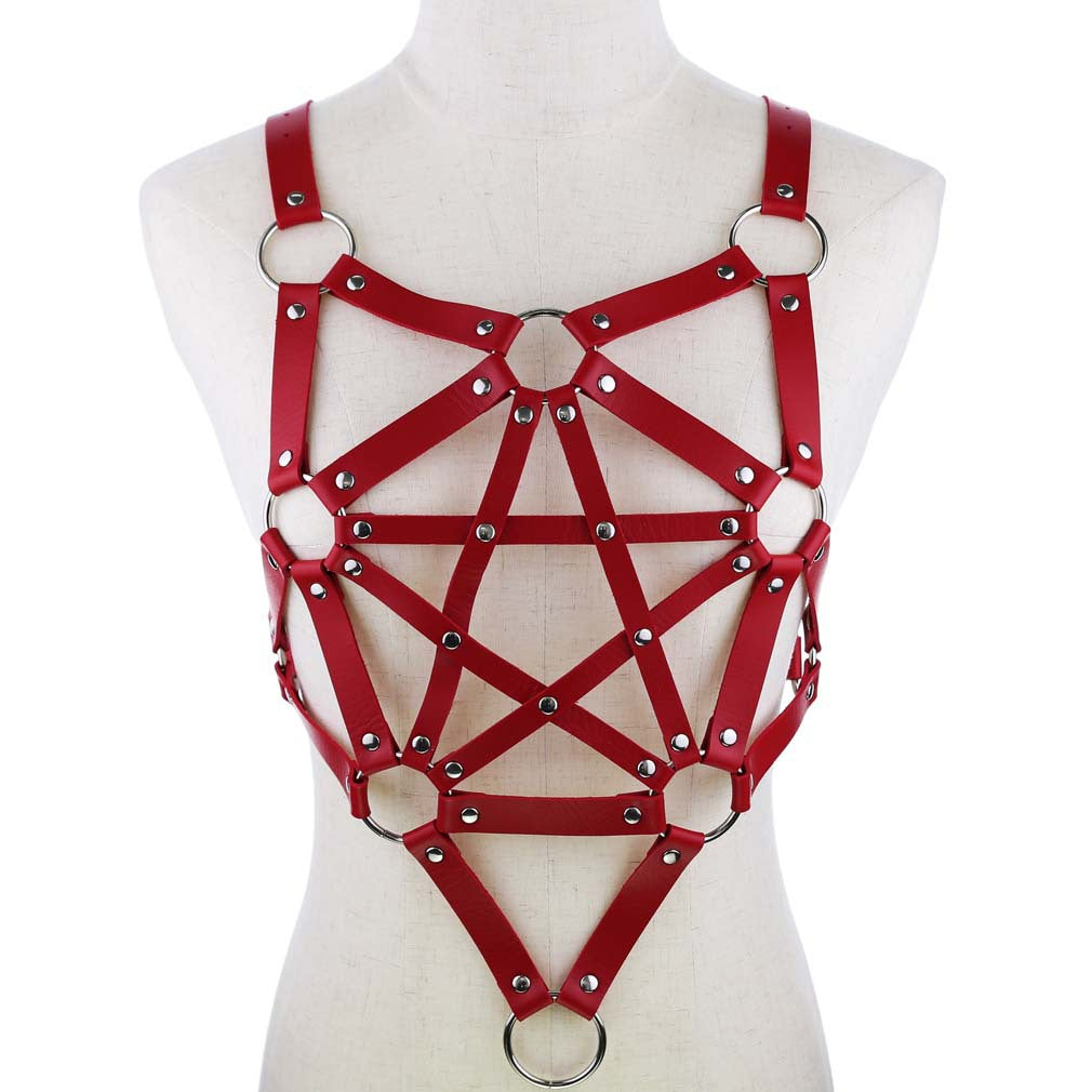 Pentagram Red Leather Harness