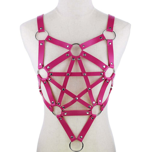 Pentagram Dark Pink Leather Harness