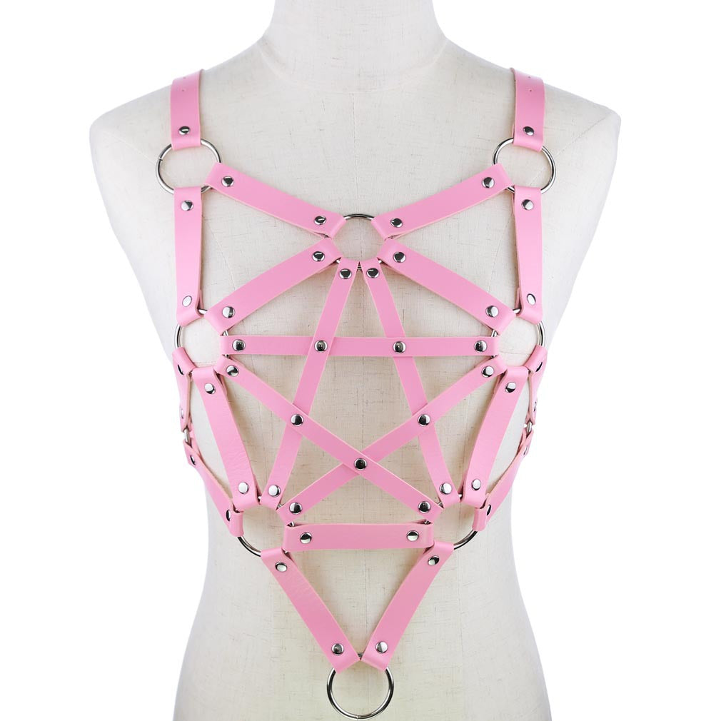 Pentagram Pink Leather Harness