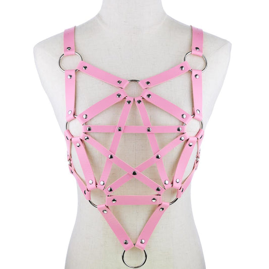 Pentagram Pink Leather Harness