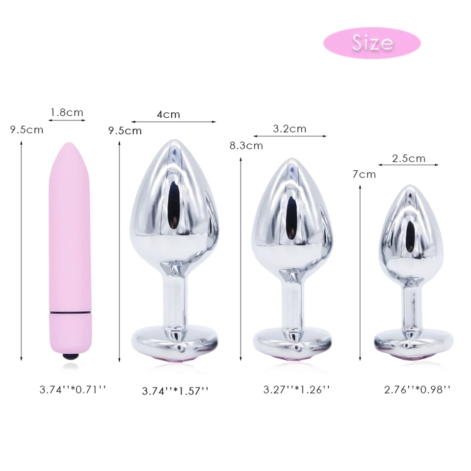 Pink Heart Metal Butt Plug Set And Vibrator Measurements