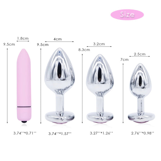 Pink Heart Metal Butt Plug Set And Vibrator Measurements
