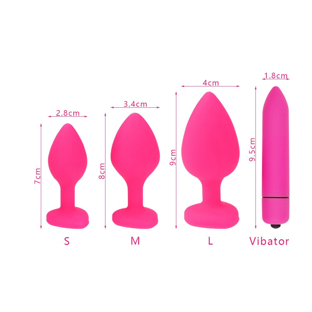 Pink Heart Silicone Butt Plug Set And Vibrator Measurements