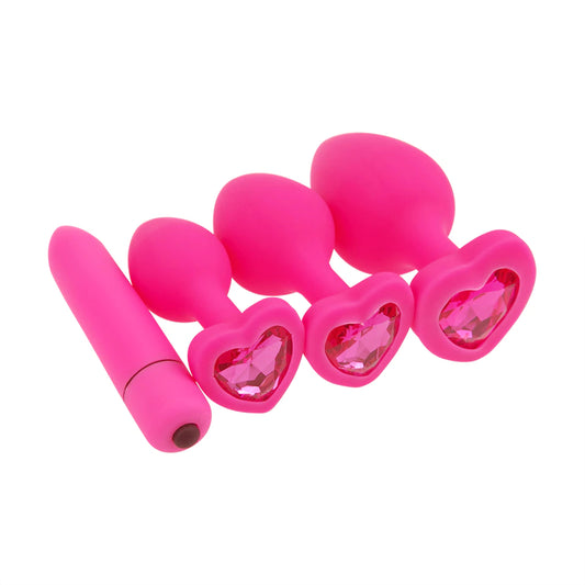 Pink Heart Silicone Butt Plug Set And Vibrator