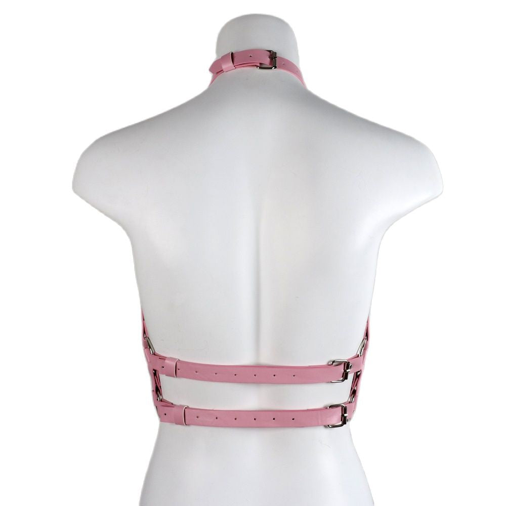 Mannequin Heart Chained Pink Leather Harness Back Side