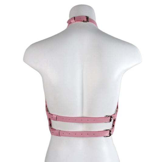 Mannequin Heart Chained Pink Leather Harness Back Side