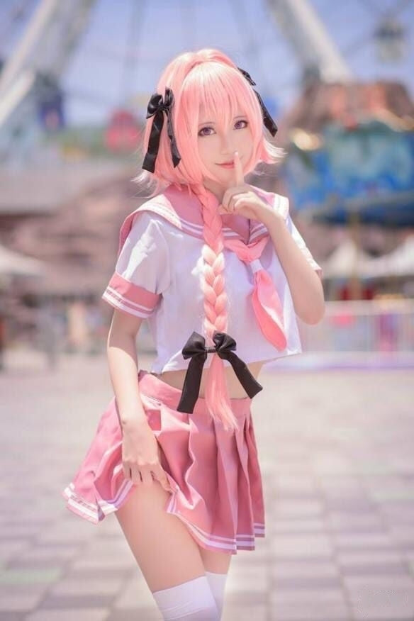 Women Wearing Pink Sailor Schoolgirl Lifting Skirt