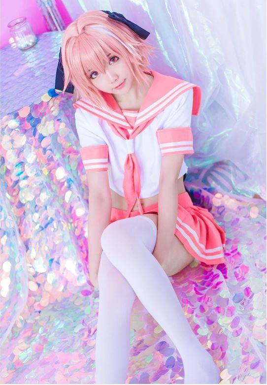 Girl Wearing Pink Sailor Schoolgirl Posing