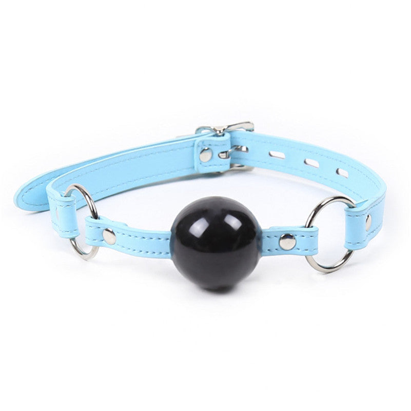 Blue Leather Choker with Black Ball Gag