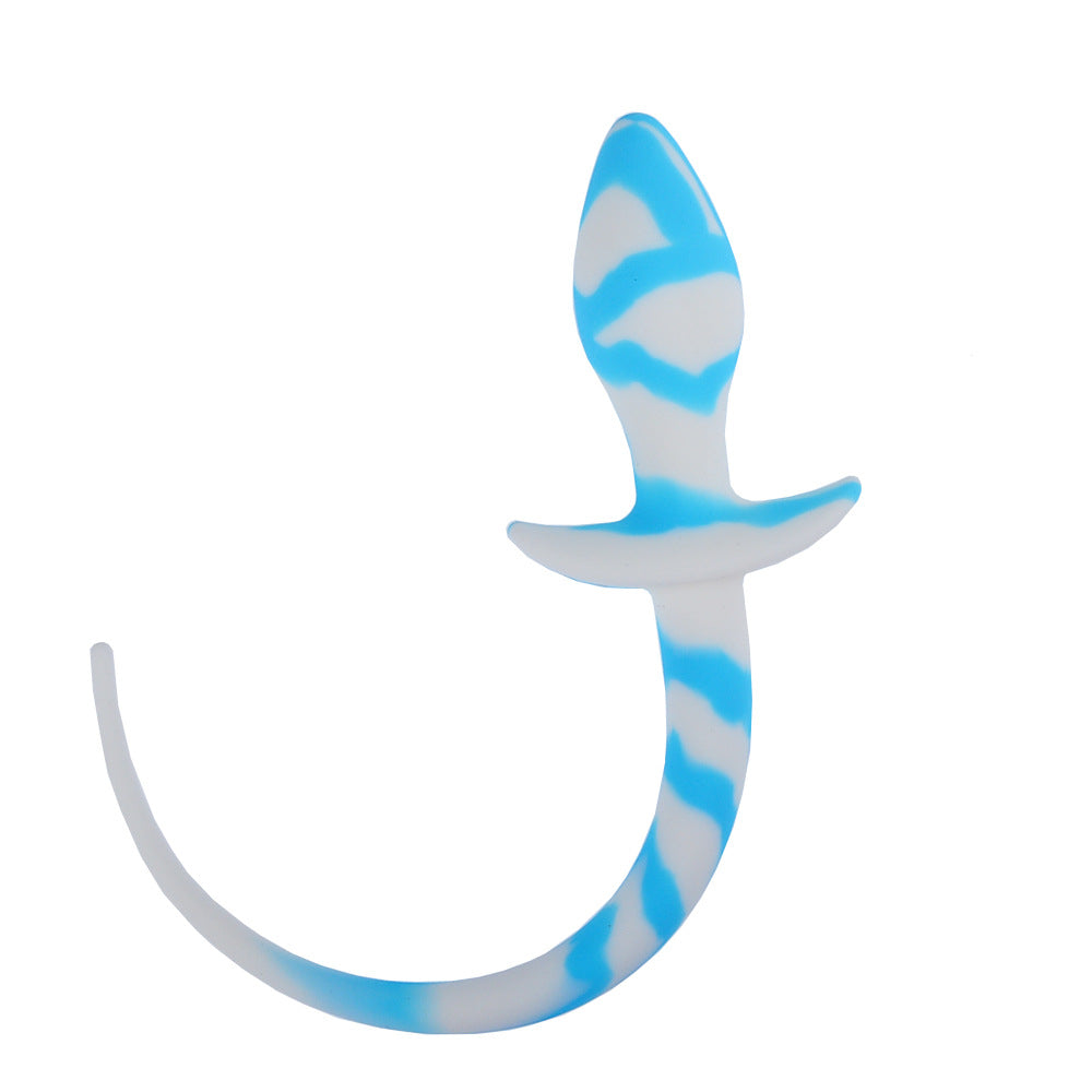 Silicone White And Blue Puppy Tail Butt Plug