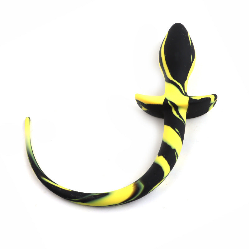 Silicone Black And Yellow Puppy Tail Butt Plug