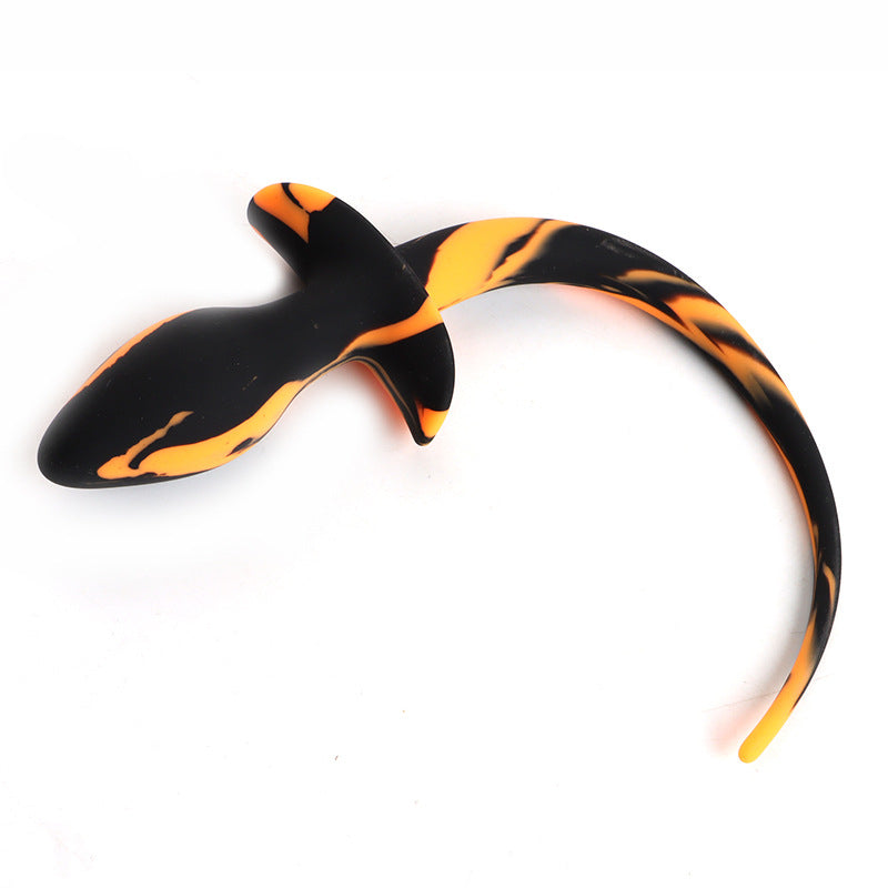 Silicone Black And Orange Puppy Tail Butt Plug