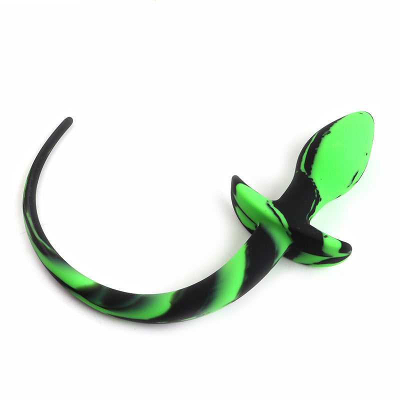 Silicone Black And Green Puppy Tail Butt Plug