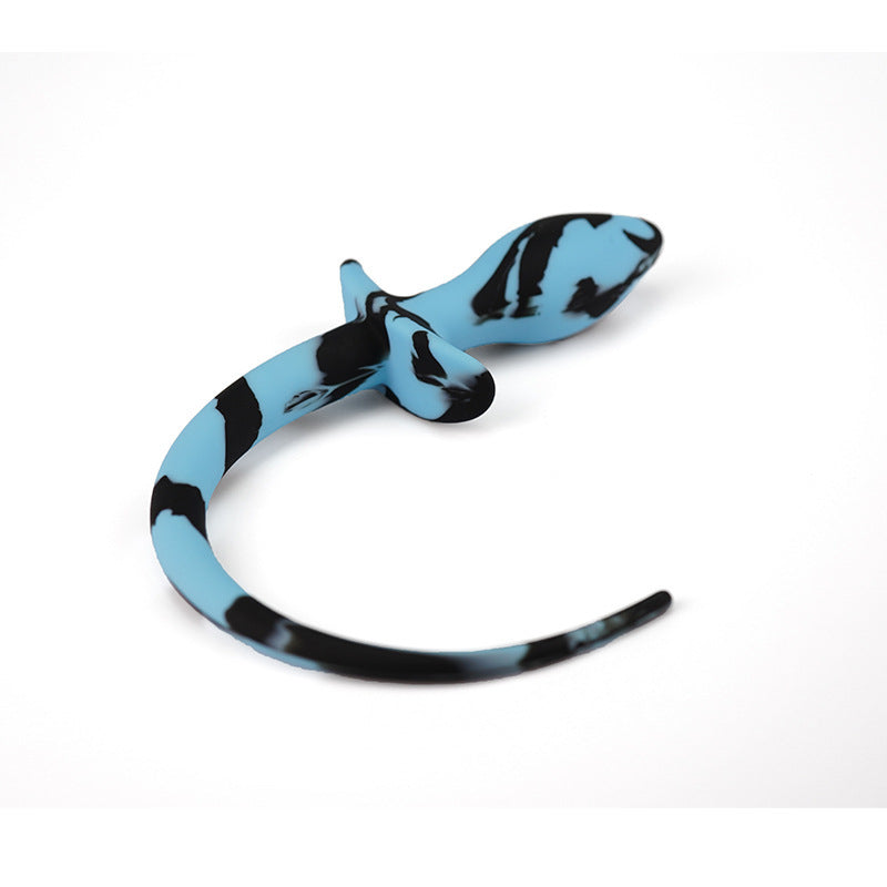 Silicone Black And Blue Puppy Tail Butt Plug